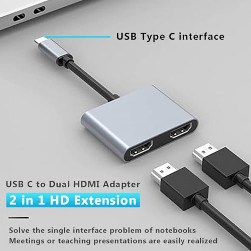 Image of USB C to Dual HDMI Adapter, Type C Hub for 2 Monitors Adapter C to HDMI Splitter Extended Display for MacBook Pro, Dell XPS, Laptop, Samsung Galaxy S24 S23 and More USB C Devices