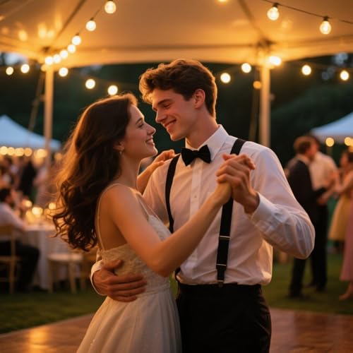 Image of HISDERN Bow Tie and Suspenders for Men Elastic X-Back Suspender and Bowtie Set Adjustable Braces for Wedding Tuxedo