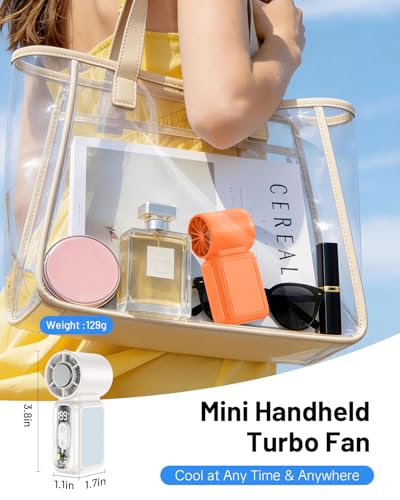W & O Handheld Portable Fan with Ice Cooler,Speed (1-199) Personal Turbo Mini Fan 4000mAh Rechargeable,Powerful 20000RPM Pocket Hand Fans（orange） - image 6