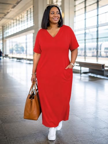 Image of PinkPatty Women's Oversize V Neck Short Sleeve Maxi Dress with Pockets