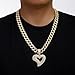 YOHAX Hip Hop Necklace Light Luxury Love Full Diamond Alloy Pendant Cuban Necklace Hip Hop Men's and Women's Chain Necklace Length 23.62 inches/19.6 inches (23.62 inches (60 centimeters), silvery)