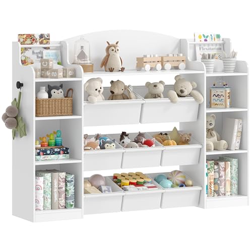 Hzuaneri Bibliothèque pour Enfants, étagère en Bois, étagère à Jouets avec 8 boîtes en Non-tissé pour Chambre d'enfant, Salon,...