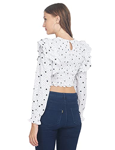 Image of oxolloxo Frill Me Up in Polka Women's Crop Smocked Top