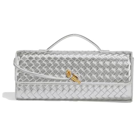 Dreubea Women's Handmade Woven Evening Bag Casual Leather Shoulder Handbag Fashion Crossbody Clutch Purse Silver Cover