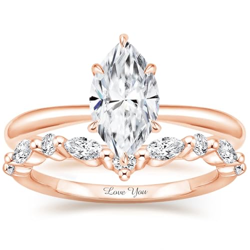 Moissanite Engagement Ring Sets for Her Women, 10K 14K 18K Solid Gold 1-2 Carat Radiant/Emerald/Pear/Oval Cut Moissanite Wedding Ring Sets Bands Gift for Anniversary Birthday2