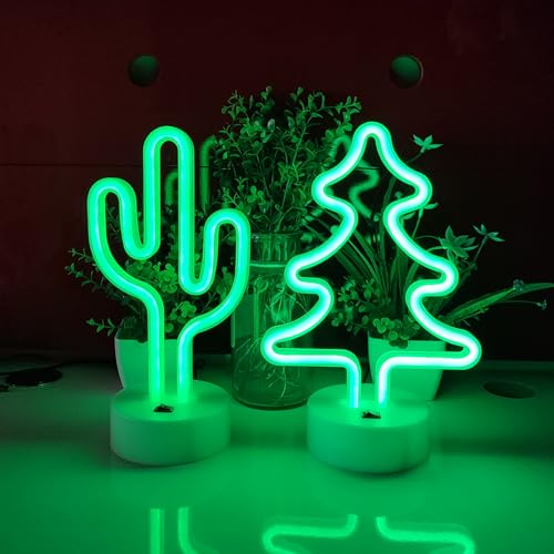 Image of JYWJ Neon Signs with Holder Base,USB or 3-AA Battery Powered Neon Light,LED Table Decoration,Bedroom Wall Decoration,Birthday Gift,Wedding Supplies Business Gift (Christmas Tree)