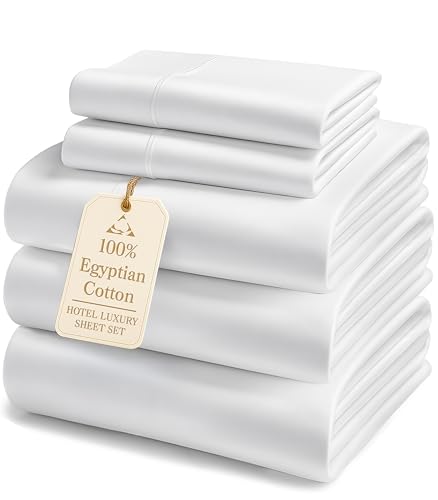 LANE LINEN 100% Egyptian Cotton Split King Bed Sheets for Adjustable Beds Soft & Comfy Luxury Hotel Style Thick Split King Sheet Set, Fully Elasticized Reinforsed Seams White Sheets