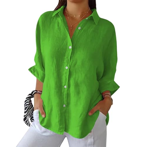 Chemisier Femme Grande Taille Blouse Femme Manches 3/4 Chemise en Lin Coupe Ample Col Classique Boutons Décontracté Élégant Tendance Top Tee Shirt EVJF, T Shirt Goldorak Vert M