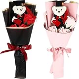 PRETYZOOM Artificial Flower Bouquet 2pcs Graduation Bear Bouquet Stuffed Bear Rose Bouquet Graduatio
