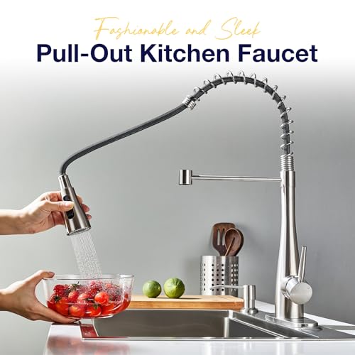 Image of Kitchen Faucets with Pull Down Sprayer, High Arc Single Handle Classic Stainless Steel Sink Faucet 1 or 3 Hole, Suitable for Farmhouse Camper Laundry Rv Bar, Brushed Nickel