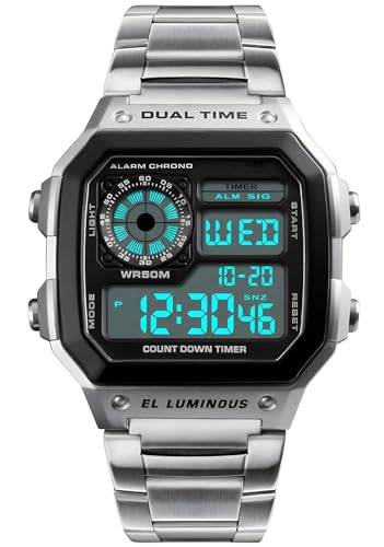 PASOY Men's Digital Multi-Function Watches Dual Time Alarm Stopwatch Countdown Backlight Waterproof Watch