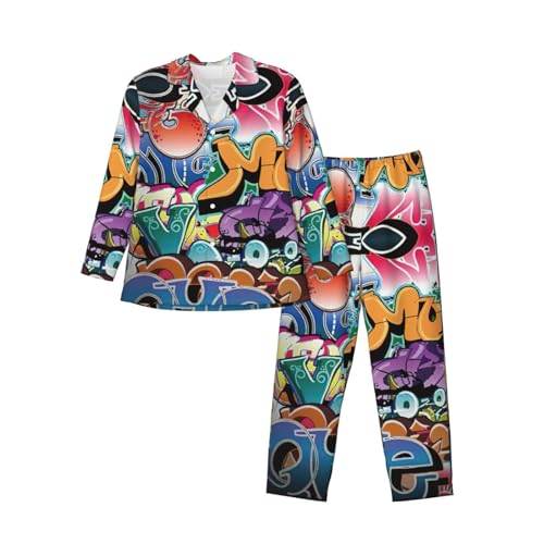 Pyjama homme manches longues avec poches et boutons en tissu doux motif hip-hop