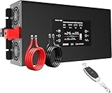 DATOUBOSS Wechselrichter 2000W 24V auf 230V Reiner Sinuswelle, 4000W Spitze, Spannungswandler mit 2 AC-Steckdosen & 4 USB (1x QC3.0, 1x USB-C, 2X USB), Fernbedienung & LCD, für Wohnmobil Kfz Solar