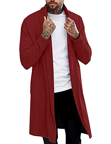 Pacinoble Men's Shawl Casual Cardigan Long Sleeve Drape Cape Lightweight Open Front Long Length Cardigan
