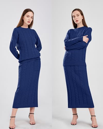 Image of utcoco Womens Sweater Sets Winter Chunky Cable Knit 2 Piece Outfits Sweater Skirt Set