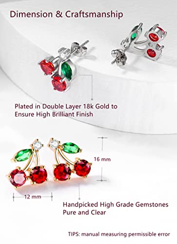 VONSSY Cherry Earrings | Simulated Gemstones Drop Dangle Red Earrings | Stylish Platinum/Rose Gold Leverback Cherry Crystal Stud | Shell Pearl Earrings | Cherry Jewelry Gift for Lovers3