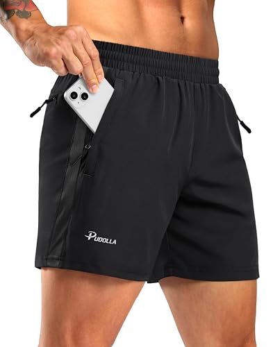 Pudolla Men's Running Athletic Shorts with 3 Zipper Pockets 5