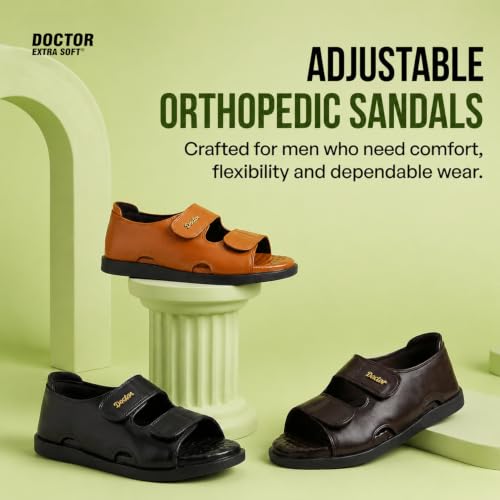 Image of DOCTOR EXTRA SOFT Orthopedic Diabetic Comfortable Dr Sole Footwear Daily Use Casual Wear Stylish Black Cushioned Adjustable Strap Sandals for Men's-Gents &Boy's L-10