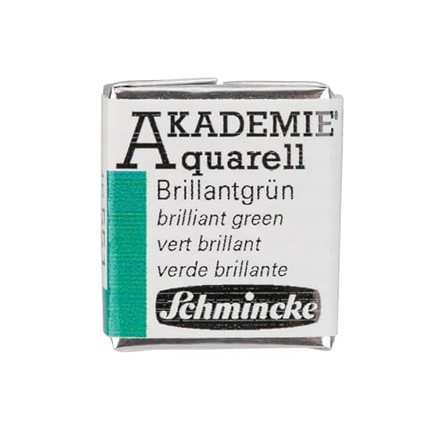Schmincke – AKADEMIE® Aquarell, feine Künstler-Aquarellfarben, Brillantgrün, 16 551 044, halbes Näpfchen, Aquarellmalerei, vegane Wasserfarbe