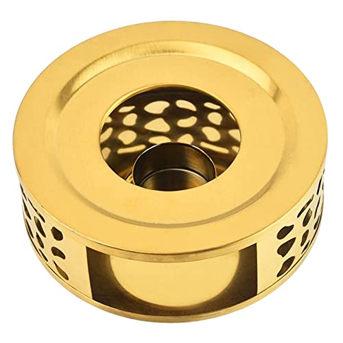 perfk Circular Tea Teapot Light Warmer 430 Stainless Steel Candle Holder Stand for Household Cast Iron Pots Glass Teapot Milk Warmer Tea, Gold
