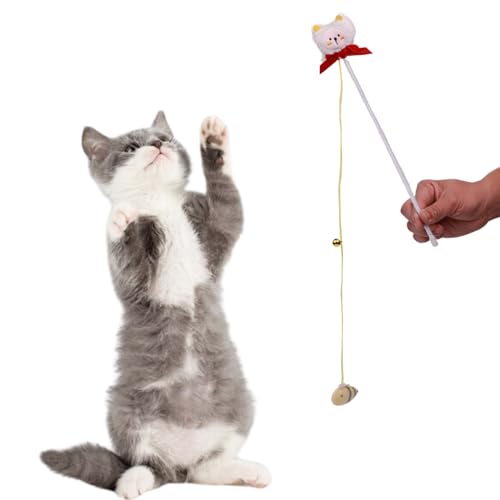 Image of Cat and Dog Playing Stick |Durable Dog and cat Teaser Playing Stick with Interactive Feather| Non- Slip and Non Toxic Durable Teasing Wand Toy with Rope (White)
