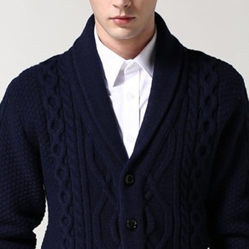 Mens Cable Knit Cardigan Sweater Shawl Collar Button Down Sweaters Long Sleeve Chunky Winter Casual Cardigans3
