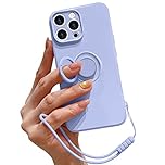 Pepmune Compatible with iPhone 14 Pro Case Liquid Silicone with Ring Holder Kickstand Magnetic Car Mount Detachable Wrist Strap Shockproof Soft Protective Cover-Purple