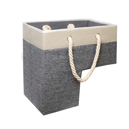 Image of TIDY NICHES Stair Basket - Anti-Slip Grip Staircase Storage Organizer for Carpeted & Wooden Steps, Folding Container Bin with Handles, Ideal for Laundry, Toys, Decor, Books - Grey/Beige (Pack of 1)