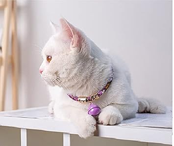 Royale Cat Collar with Bell, Japanese Style Necklace for Kitty, Kitten, Puppy, Adjustable Neck 30-36 cm Cat Collars for Girl Cats, Handmade Pet Collars