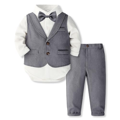 Image of Volunboy Toddler Suit Boys Formal Wedding Guest Dress Outfit | graduation dress clothes, gentleman ring bearer bowtie outfit, back-to-school pants set, birthday photoshoot dressy outfit