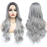 Lange graue Perücke für Frauen Ombre Grau Silber Perücken gewellter Mittelteil Cosplay Pelucas hitzebeständige synthetische Perücke für den täglichen Gebrauch