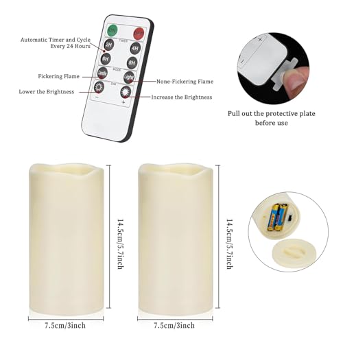 Image of Flameless Candles 4 inch 5 inch 6 inch Outdoor Indoor Pillars Battery Operated Flickering Candles Include 10-Key Remote Timer 400+ Hours by 2 AA Batteries (Ivory Candle - Warm light, 3 inchD x 6 inch H - 12 Pack)