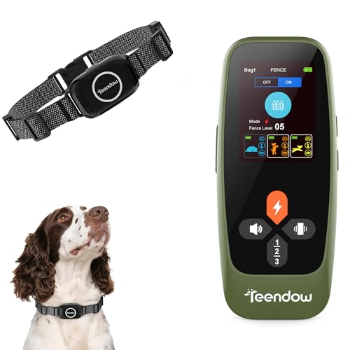 Teendow T800 Pro Wireless Electric Dog Fence with Remote Control, Waterproof Rechargeable Dog Training Collar with Bark Control, HD Display Perimeter Pet Fence Collar
