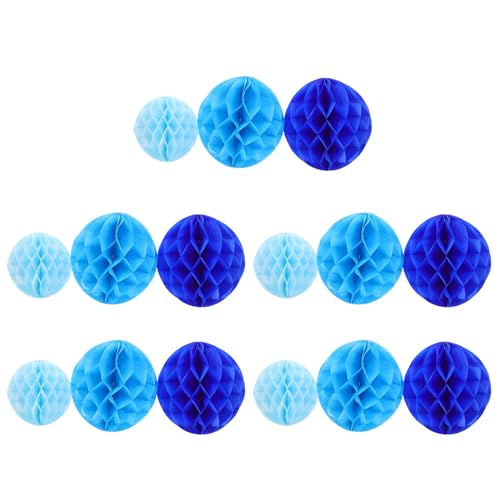Parliky 15 Piezas Decorativas de Bolas de Panal de Papel para Fiestas Flores de Papel Pom Pom Tonos Azul y Azul Oscuro para Bodas Shower y Decoración de Guarderías