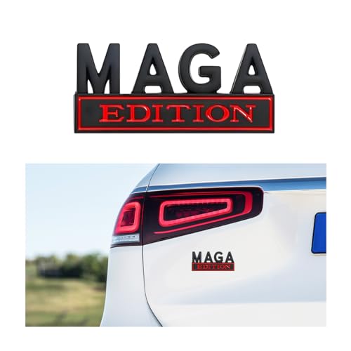 Image of MAGA Edition Car Emblem, 3D Raised Full Metal Badge Decal MAGA Personality Labels, Strong Adhesive Exterior Auto Body Decoration Embossed Sticker for Car Truck SUV (Black & Red)