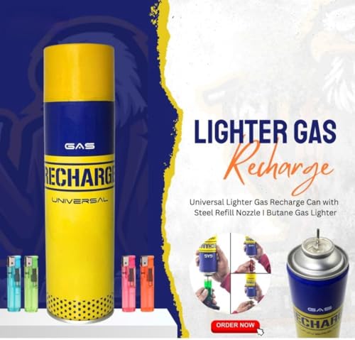 Image of Universal Lighter Butane Gas Refill Can /Cylinder with Strong Steel Refill Nozzle and Multiple Size Adaptor Butane Gas Lighter Refill Bottle (550ml)