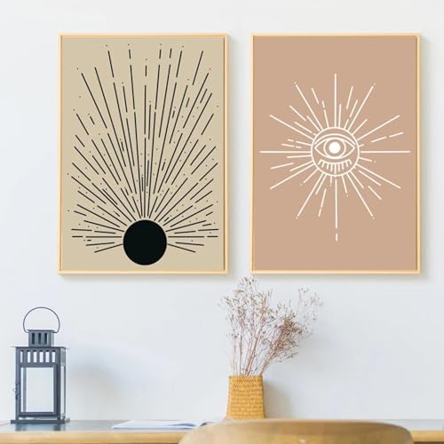 Image lune et soleil paysage abstrait lot de 2 affiches déco murale poétique 35x50cm - 2
