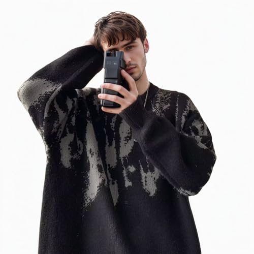 Y2K Striped Sweater Color Block Grandpa Sweater Baggy Knit Long Sleeve Pullover Streetwear Unisex2