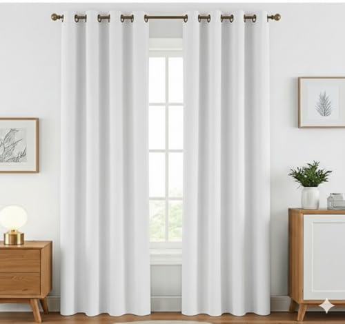 Image of Amazon Brand - Solimo Velvet Curtain Set of 2 (52x48 Inch) Plain Door & Window Curtains for Living Room & Bedroom |75% Light Blocking, Eyelet Curtains for Home Decor in White Color (4 feet x 4 feet)