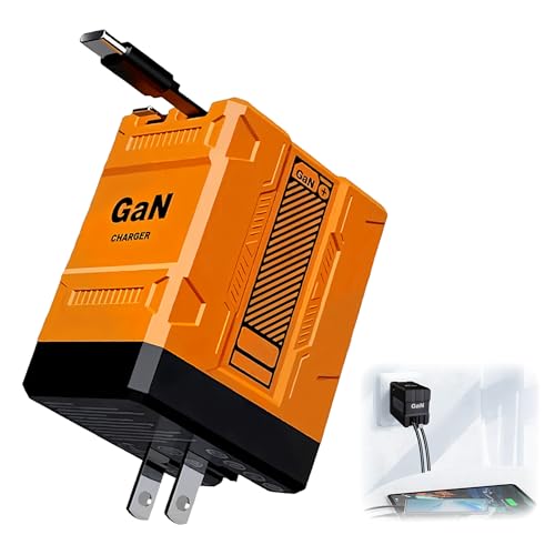 Upgraded 2 in 1 Fast Charger 120w 2025 New Retractable Scalable Super Fast Charger Module Foldable Charging Adapter Wall Plug for All Smartphones (Orange)