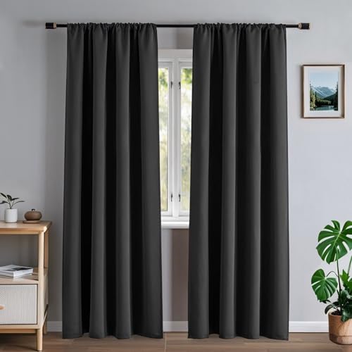 Veloraft Blackout Curtains 84 Inch Length 2 Panels Set, Black Out Curtains for Living Room Bedroom, Thermal Insulated Rod Pocket Room Darkening Drapes for Windows Home Decor(52W × 84L inch, Dark Grey)
