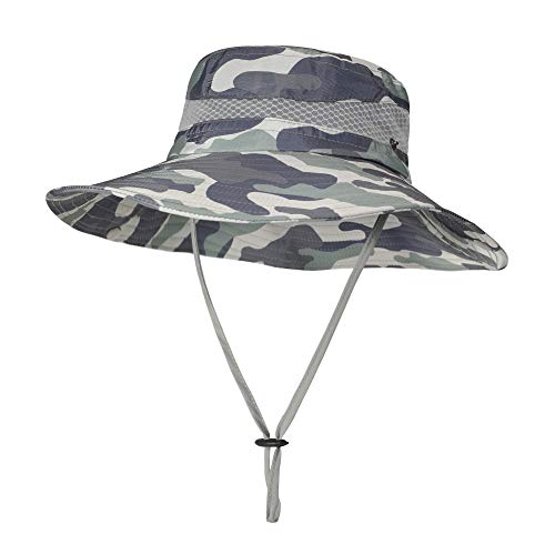 Image of ZLYC Mens Waterproof Camo Sun Hat Wide Brim Packable Outdoor Mesh Fishing Bucket Hats