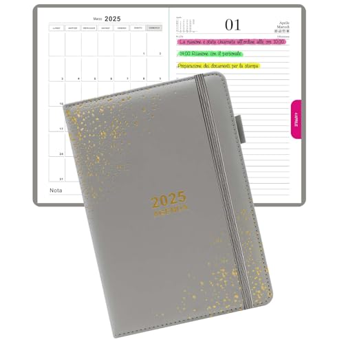 2025 A5 Daily Planner Smart Planner with Monthly Coloured Dividers for Perfect Management of Time and Activities in Italian, Professional Diary, Elastic Band Closure 2025 A5 Daily Planner Smart Planner with Monthly Coloured Dividers for Perfect Management of Time and Activities in Italian, Professional Diary, Elastic Band Closure