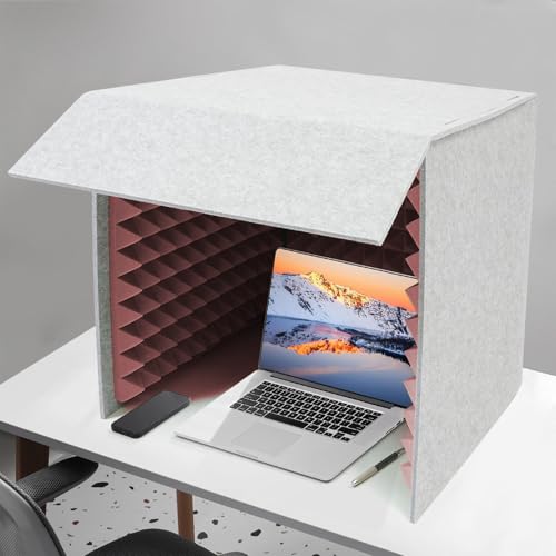 Cabina Acústica Cuadrada Moderna, Booth Portátil para Voz, Cubierta Plegable de Aislamiento Sonoro para Escritorio, Roja, 23.6 pulg miniatura 3
