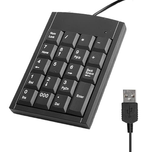 Raykce USB Numeric Keypad, Wire Mini Number Pad Portable USB Numeric Keyboard for Laptop, PC Computer Desktop Computers Notebook 19 Key (Black)