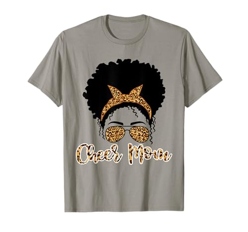 Cheer Mom Afro Hair Messy Bun Leopard Shirt, Mothers Day T-Shirt