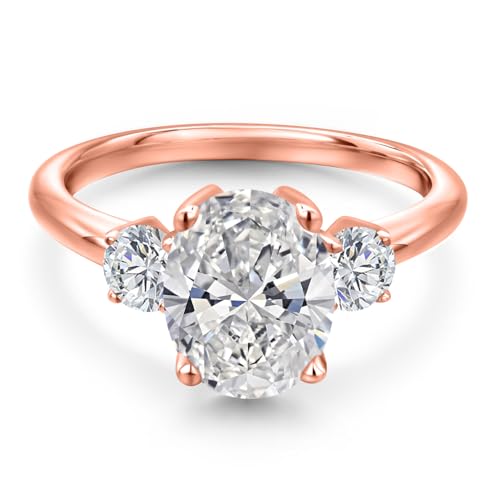2.54 cttw IGI Certified Lab Grown Diamond 3-Stone Engagement Ring For Women | 18K Rose Gold Plated Silver | Center 2.00 Ct Diamond | E-F Color | VS1-VS2 Clarity | Available In Size 5,6,7,8,92