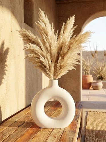Image of Ceramic Donut Vase Modern Flower Vase | Decorative Centerpiece Vase for Pampas Grass Dried Flowers | Minimalist Home Office Table Decor | Handcrafted Gift (9 Inch (Pack of 1))