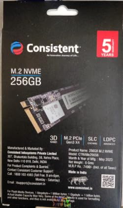 Consistent 256GB NVMe PCIe M.2 SSD 2280, 3D NAND with SLC Cache