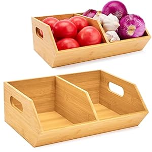 2 Set Bamboo Storage Bin, Pantry Organization and Storage Baskets, Kitchen Organization, Potato and Onion Storage Bin – Ideal for Pantry, Countertop, and Vegetable Storage